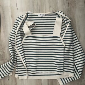 Madewell Cream and Green Striped Sweater Set